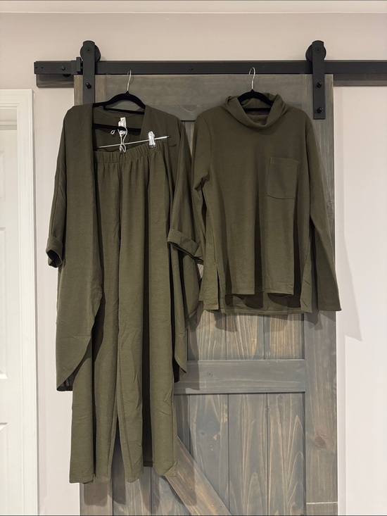 Dear Scarlett Other - NWT Dear Scarlett Olive Green 3 - Piece Set with Cowl Neck, Jacket and Pants